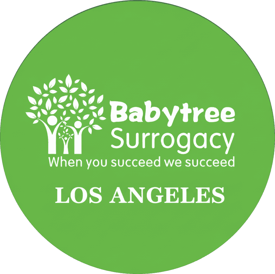 Babytree Surrogacy&rsquo;s logo shows support for families and teamwork, along with the words &ldquo;When you succeed we succeed&rdquo; and Los Angeles. babytree