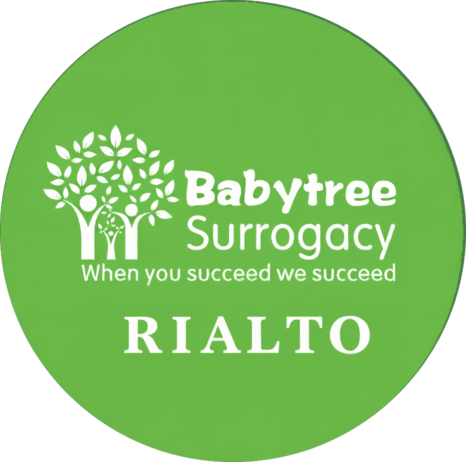 Babytree Surrogacy shows their logo and slogan about shared success, with &ldquo;RIALTO&rdquo; highlighted underneath. babytree